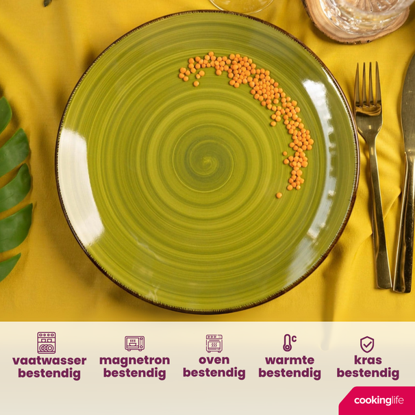 Cookinglife Serviesset Delice Groen 18-delig / 6 personen - 6 dinerborden, 6 diepe borden en 6 ontbijtborden