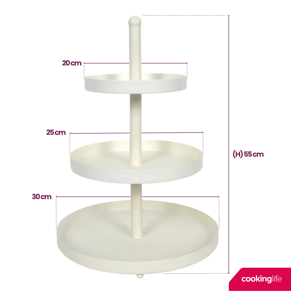 Cookinglife Etagère metaal creme ø 20, 25 & 30 cm - 3-laags - 55 cm hoog