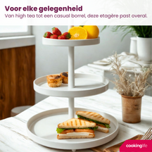 Cookinglife Etagère metaal creme ø 20, 25 & 30 cm - 3-laags - 55 cm hoog