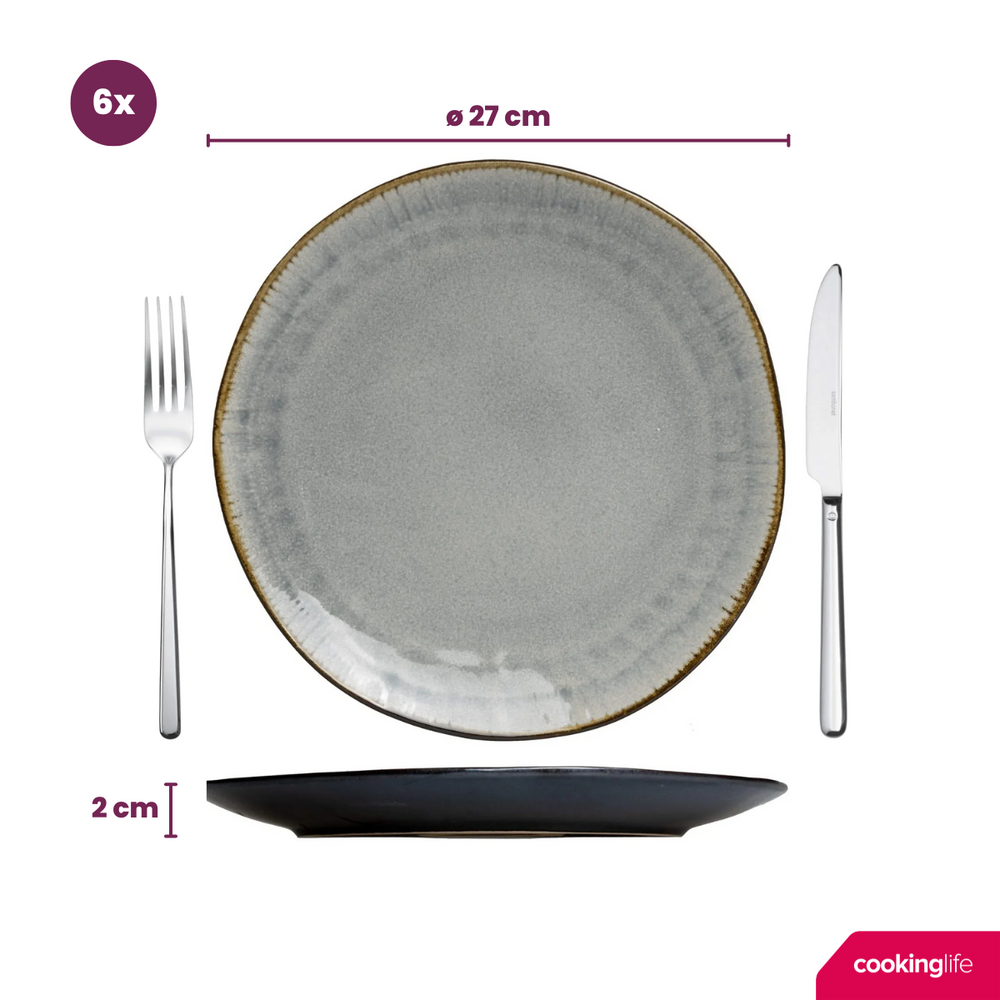 Cookinglife Serviesset Nola Warm Grey 18-delig / 6 personen - 6 dinerborden, 6 ontbijtborden en 6 kommen