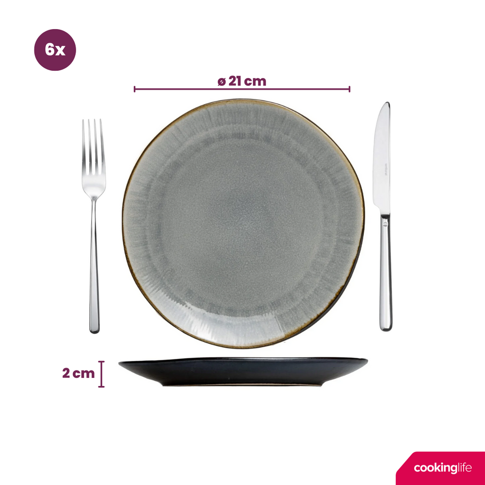 Cookinglife Serviesset Nola Warm Grey 18-delig / 6 personen - 6 dinerborden, 6 ontbijtborden en 6 kommen