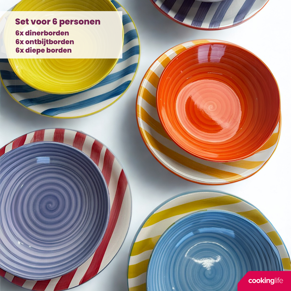Cookinglife Serviesset Summer Vibes 18-delig / 6 personen - 6 dinerborden, 6 ontbijtborden en 6 diepe borden