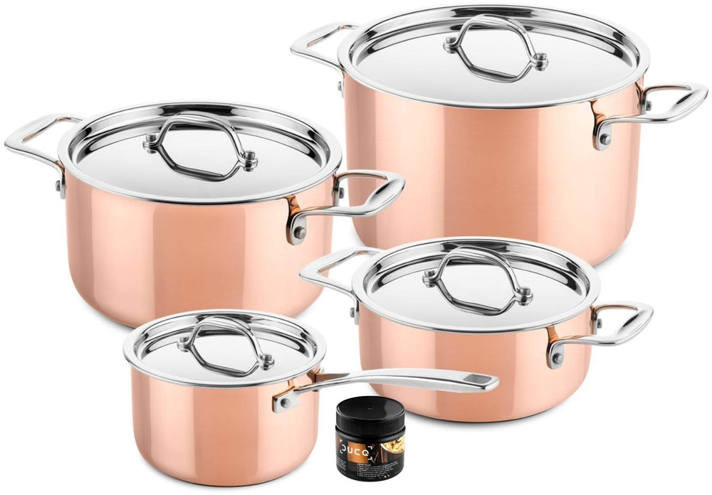 DUCQ Pannenset - Kookpan ø 18, 20, 20 cm & Steelpan ø 16 cm + Deksels - Inductie - Koper - 4 Delig