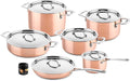 DUCQ Pannenset Koper 6-Delig - Kookpan ø 20, 20, 24 cm & Steelpan ø 16 cm & Braadpan ø 28 cm & Koekenpan ø 26 cm + Deksels