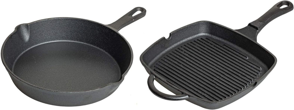 Blackwell Pannenset Gietijzer 2-Delig Koekenpan ø 25 cm & Grillpan 23 x 23 cm - geschikt voor alle warmtebronnen - zonder anti-aanbaklaag