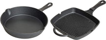 Blackwell Pannenset Gietijzer 2-Delig Koekenpan ø 25 cm & Grillpan 23 x 23 cm - geschikt voor alle warmtebronnen - zonder anti-aanbaklaag
