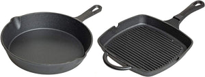 Blackwell Pannenset Gietijzer 2-Delig Koekenpan ø 25 cm & Grillpan 23 x 23 cm - geschikt voor alle warmtebronnen - zonder anti-aanbaklaag