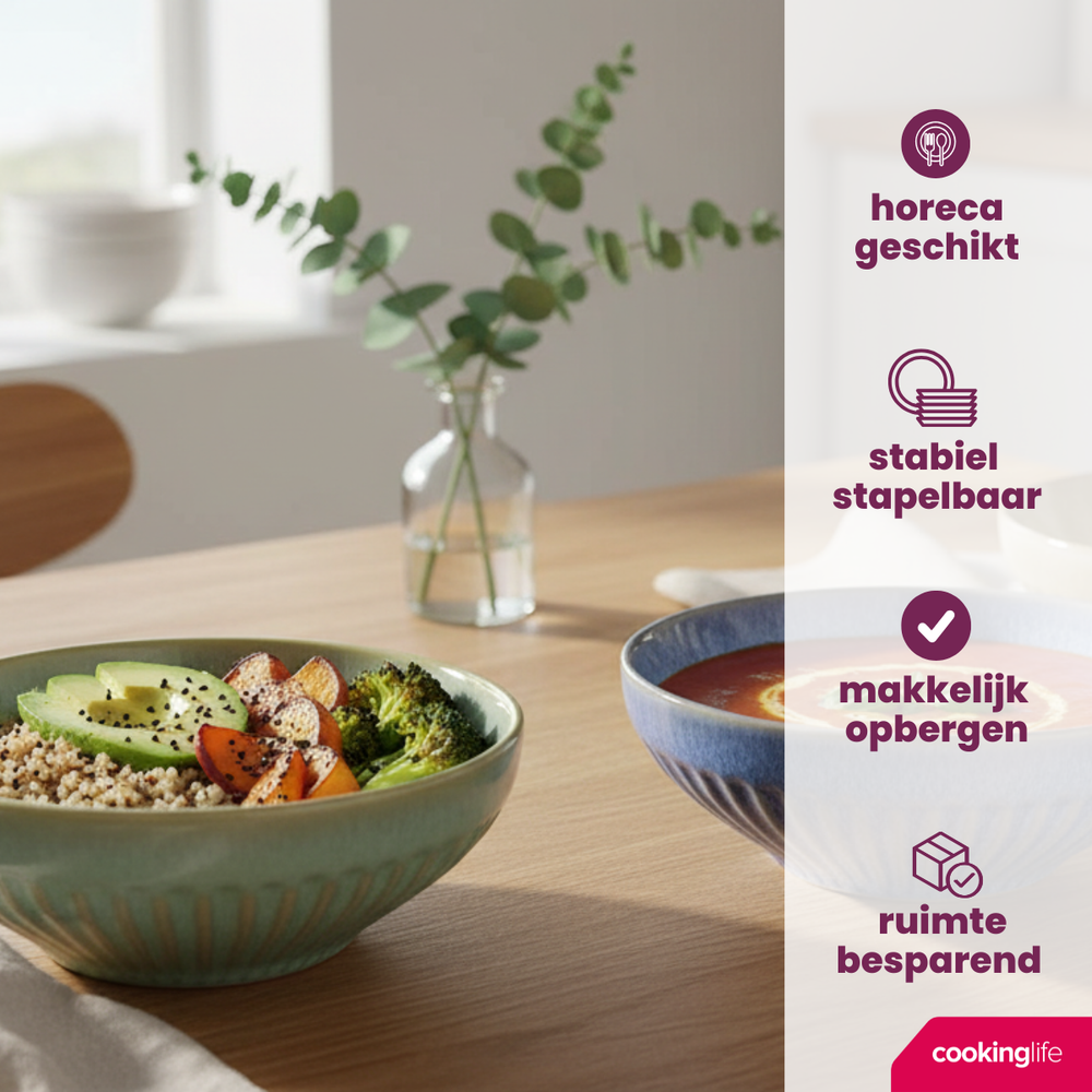 Cookinglife Serviesset Aqua Maris 18-delig / 6 personen - 6 dinerborden, 6 ontbijtborden en 6 kommen