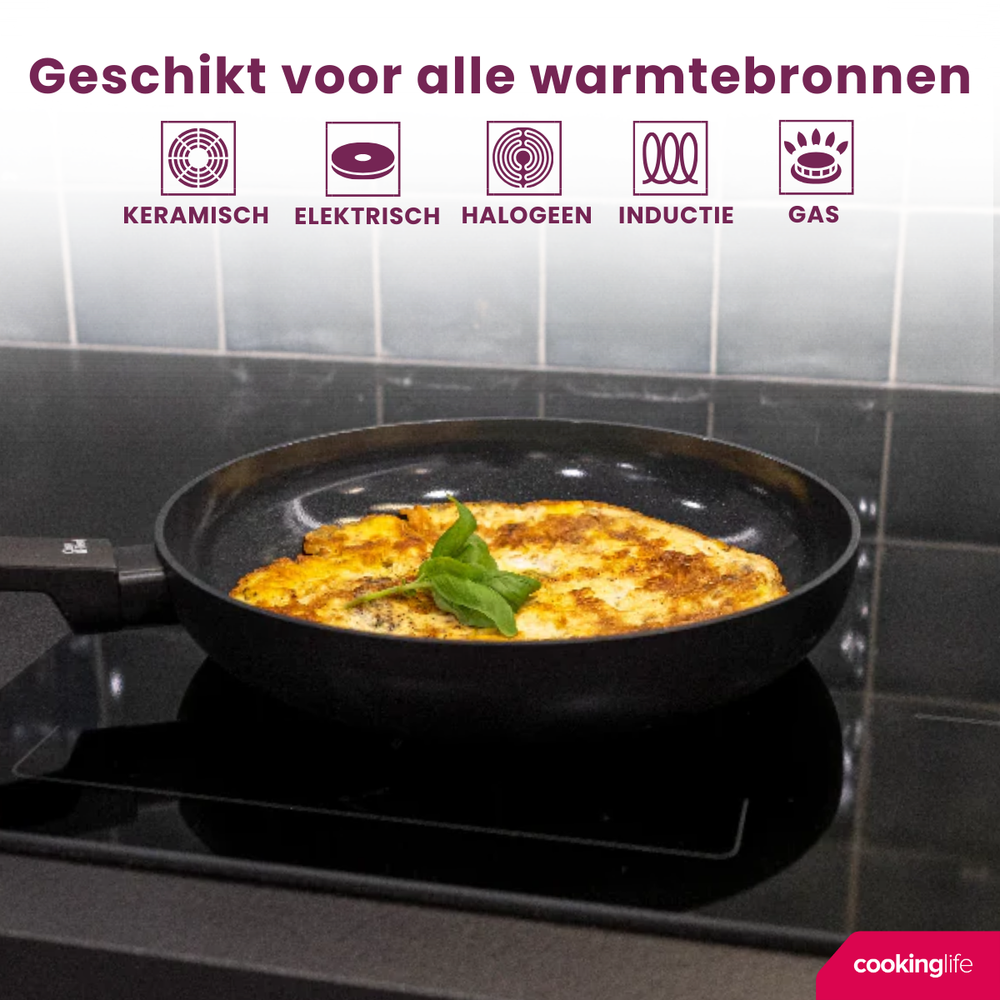 Cookinglife Koekenpan Black Cera - ø 24 cm - keramische anti-aanbaklaag