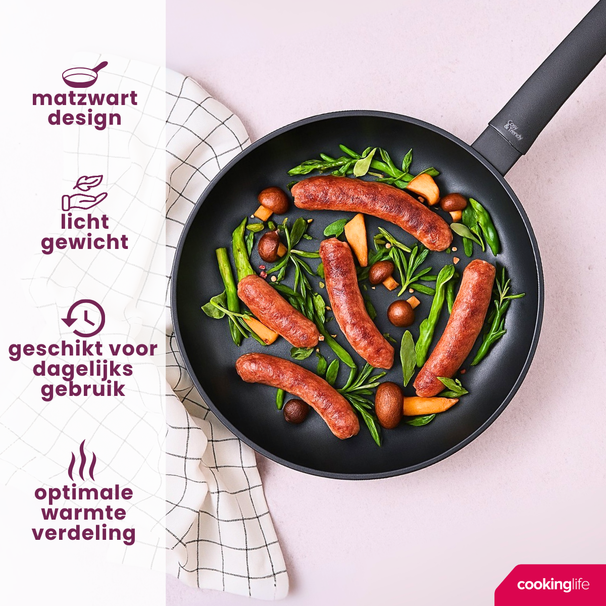Cookinglife Koekenpan Black Cera - ø 24 cm - keramische anti-aanbaklaag