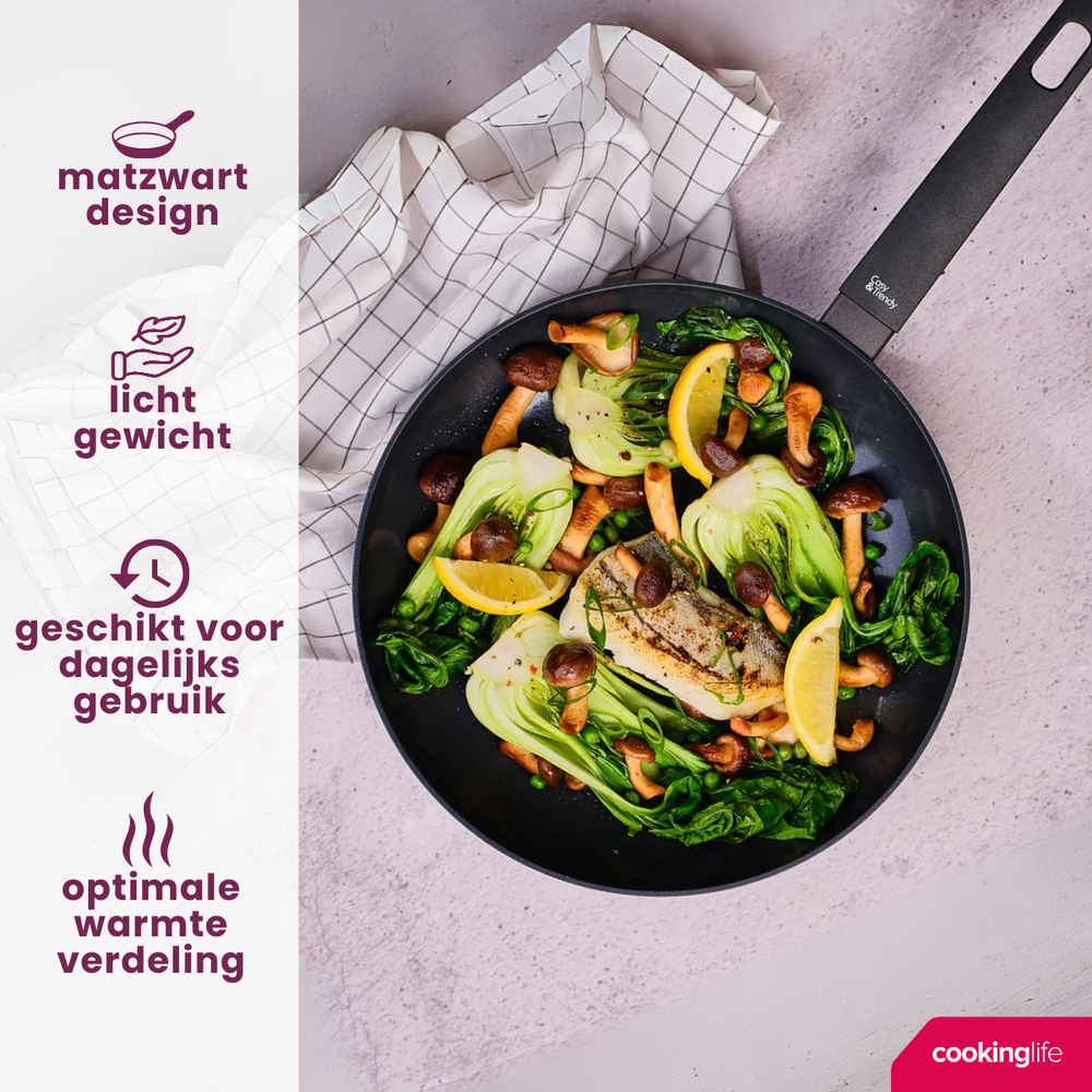 Cookinglife Koekenpan Black Cera - ø 28 cm - keramische anti-aanbaklaag