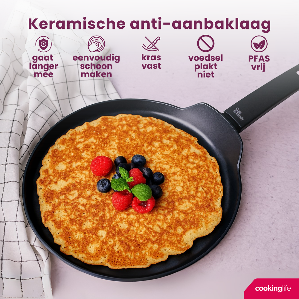 Cookinglife Pannenkoekenpan Black Cera Zwart ø 24 cm - geschikt voor alle warmtebronnen - keramische anti-aanbaklaag