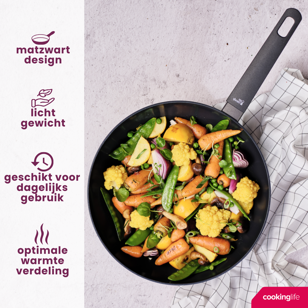Cookinglife Wokpan Black Cera ø 28 cm - keramische anti-aanbaklaag