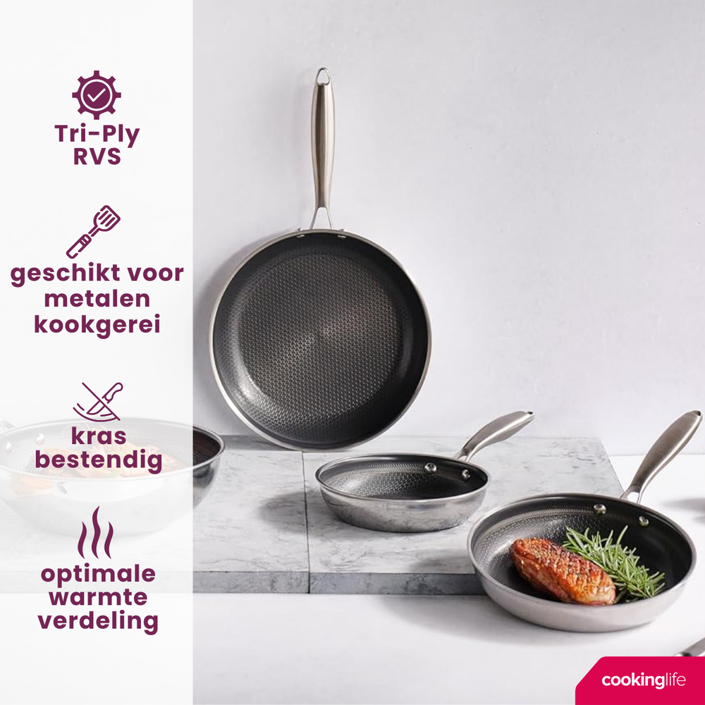 Cookinglife Koekenpan HexaCook - Hybride Pan ø 28 cm - NON STICK - geschikt voor alle warmtebronnen - keramische anti-aanbaklaag