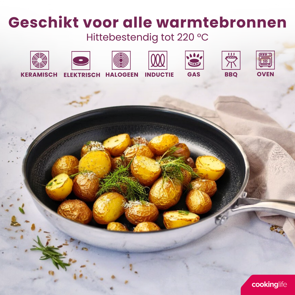 Cookinglife Koekenpan HexaCook - Hybride Pan ø 28 cm - NON STICK - geschikt voor alle warmtebronnen - keramische anti-aanbaklaag