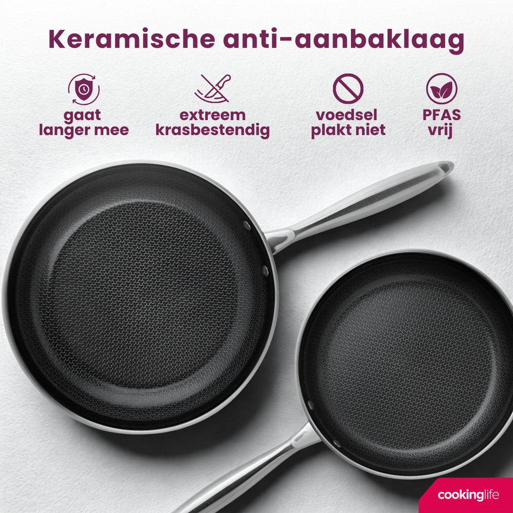 Cookinglife Koekenpan HexaCook - Hybride Pan ø 28 cm - NON STICK - geschikt voor alle warmtebronnen - keramische anti-aanbaklaag