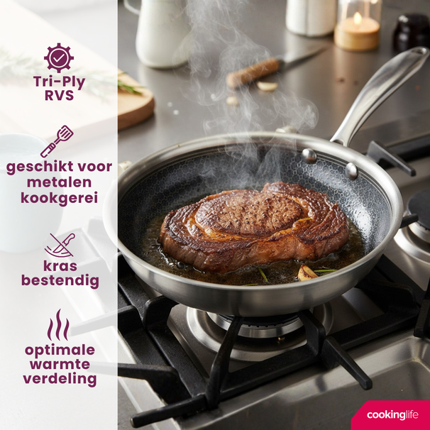 Cookinglife Koekenpan HexaCook - Hybride Pan ø 20 cm - NON STICK - geschikt voor alle warmtebronnen - keramische anti-aanbaklaag