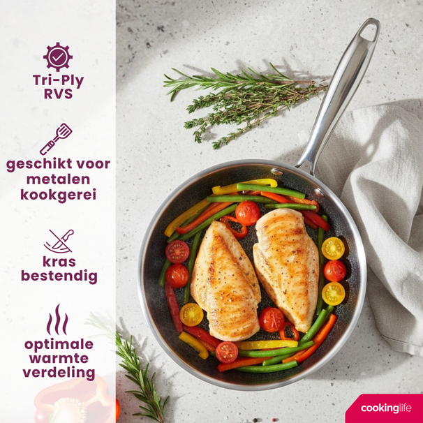 Cookinglife Koekenpan HexaCook - Hybride Pan ø 24 cm - NON STICK - geschikt voor alle warmtebronnen - keramische anti-aanbaklaag