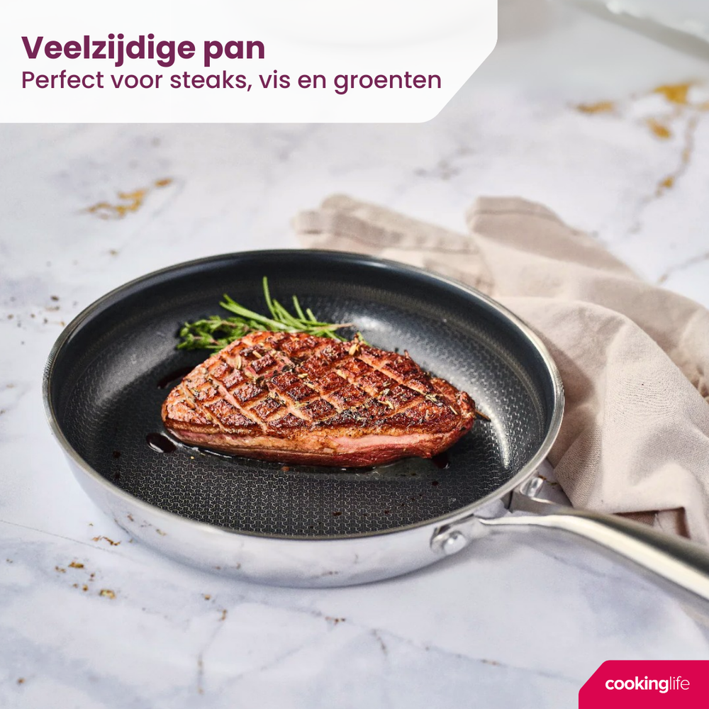 Cookinglife Koekenpan HexaCook - Hybride Pan ø 28 cm - NON STICK - geschikt voor alle warmtebronnen - keramische anti-aanbaklaag