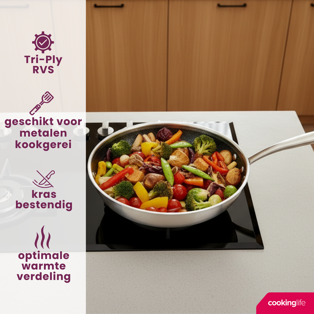 Cookinglife Wokpan HexaCook - Hybride Pan ø 28 cm - NON STICK - geschikt voor alle warmtebronnen - keramische anti-aanbaklaag