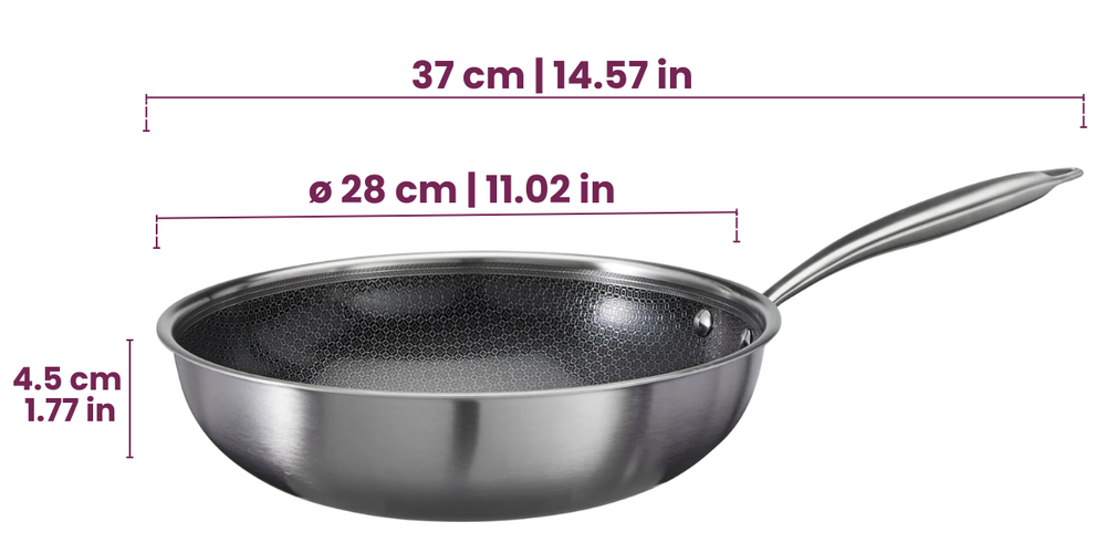 Cookinglife Wokpan HexaCook - Hybride Pan ø 28 cm - NON STICK - geschikt voor alle warmtebronnen - keramische anti-aanbaklaag
