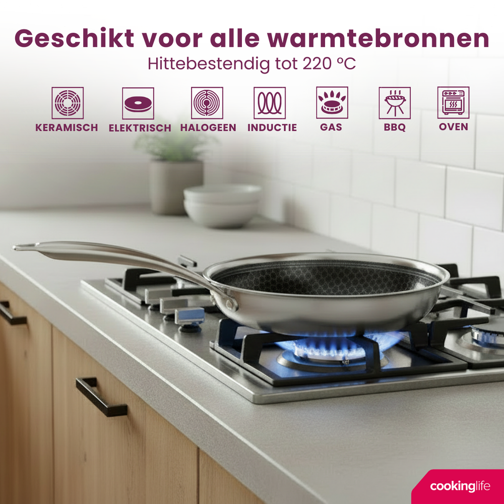 Cookinglife Koekenpan HexaCook - Hybride Pan ø 20 cm - NON STICK - geschikt voor alle warmtebronnen - keramische anti-aanbaklaag