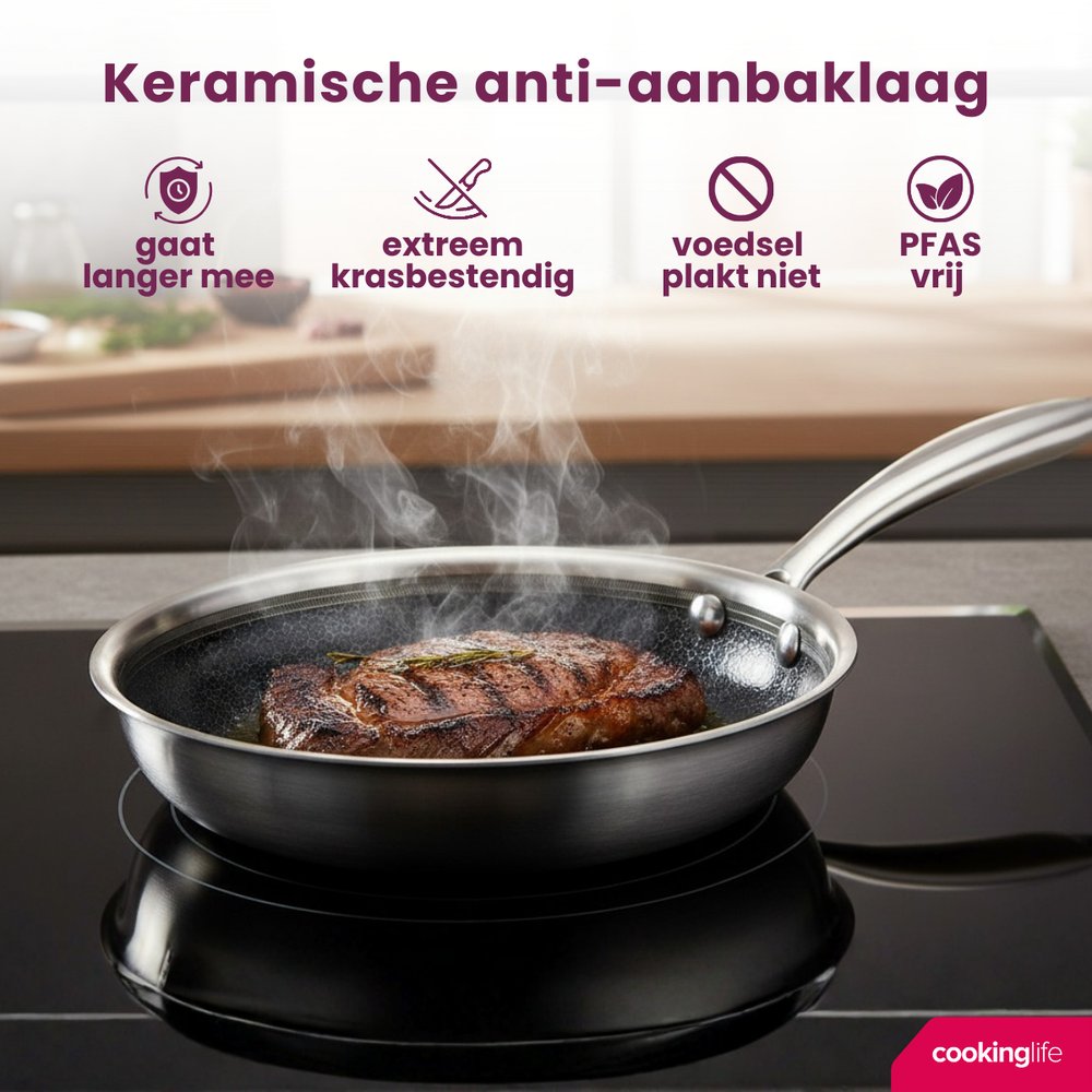 Cookinglife Koekenpan HexaCook - Hybride Pan ø 20 cm - NON STICK - geschikt voor alle warmtebronnen - keramische anti-aanbaklaag