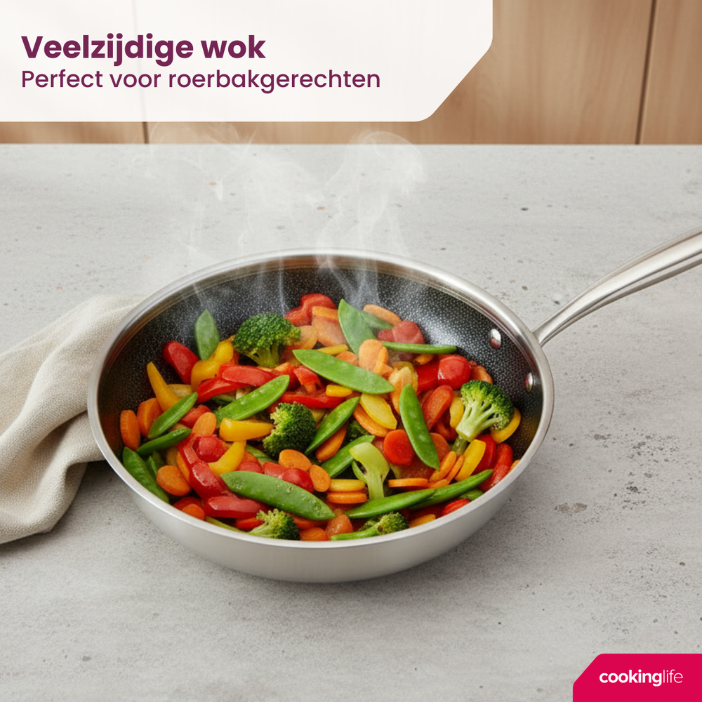 Cookinglife Wokpan HexaCook - Hybride Pan ø 28 cm - NON STICK - geschikt voor alle warmtebronnen - keramische anti-aanbaklaag