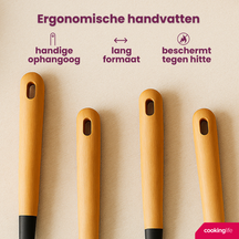 Cookinglife Keukengerei set - Kookgerei set - hout zwart 5 delig - Schuimspaan, soeplepel, spaghettilepel, bakspaan & opscheplepel