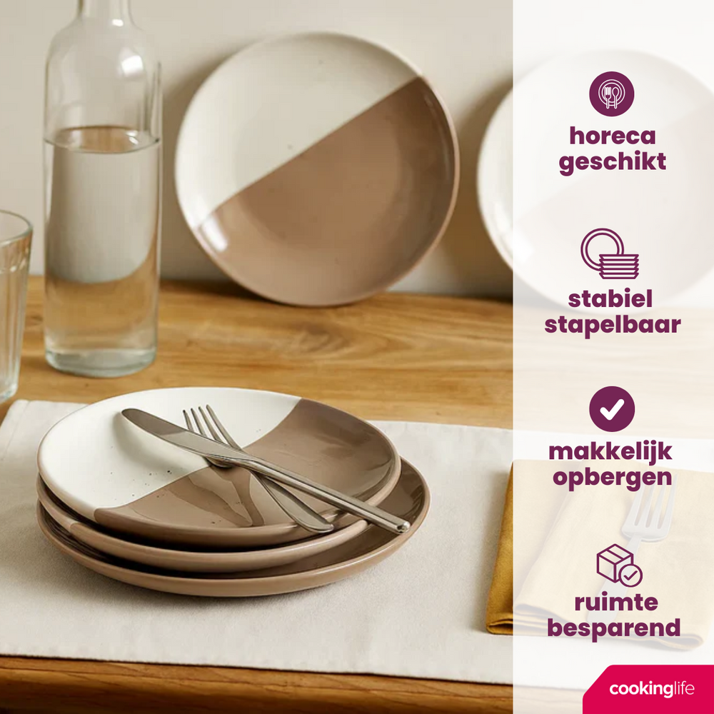 Cookinglife Serviesset Leem 18-delig / 6 personen - 6 dinerborden, 6 ontbijtborden en 6 kommen
