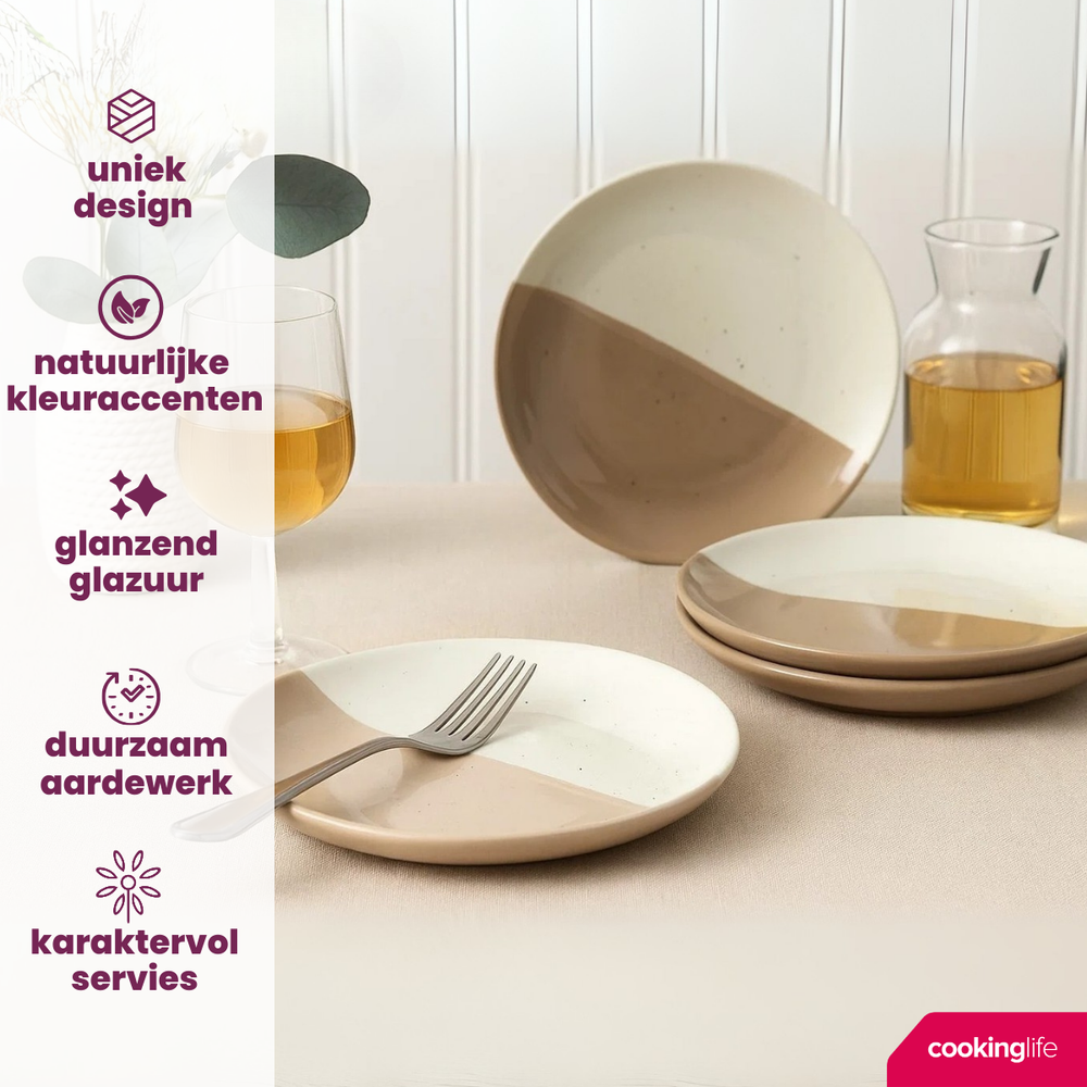 Cookinglife Ontbijtborden / Dessertborden Leem ø 18.5 cm - 6 Stuks