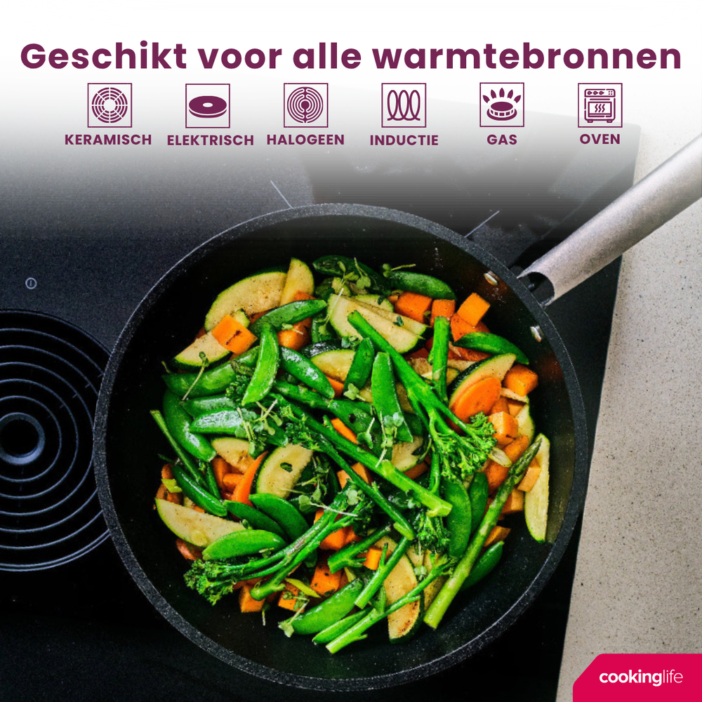 Cookinglife Wokpan ProForge ø 28 cm - geschikt voor alle warmtebronnen - keramische anti-aanbaklaag