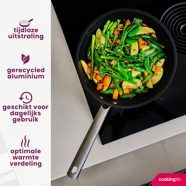 Cookinglife Wokpan ProForge ø 28 cm - geschikt voor alle warmtebronnen - keramische anti-aanbaklaag