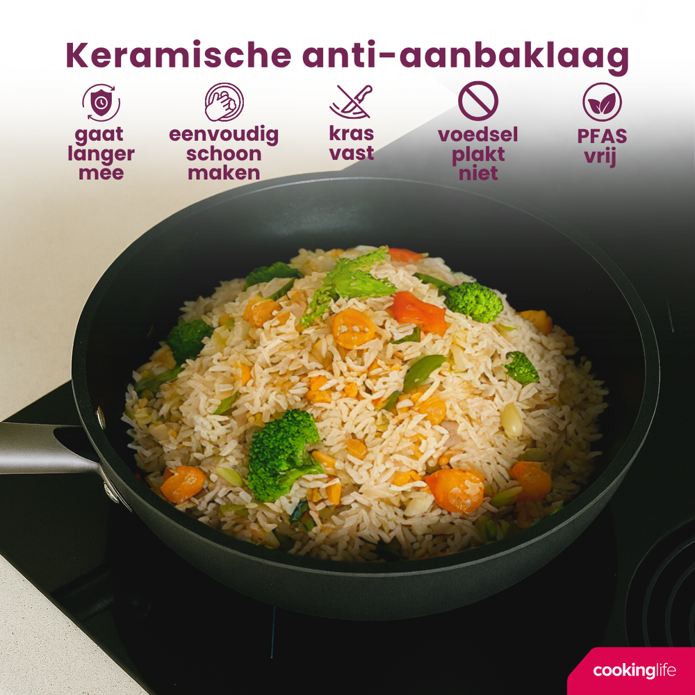 Cookinglife Wokpan ProForge ø 28 cm - geschikt voor alle warmtebronnen - keramische anti-aanbaklaag