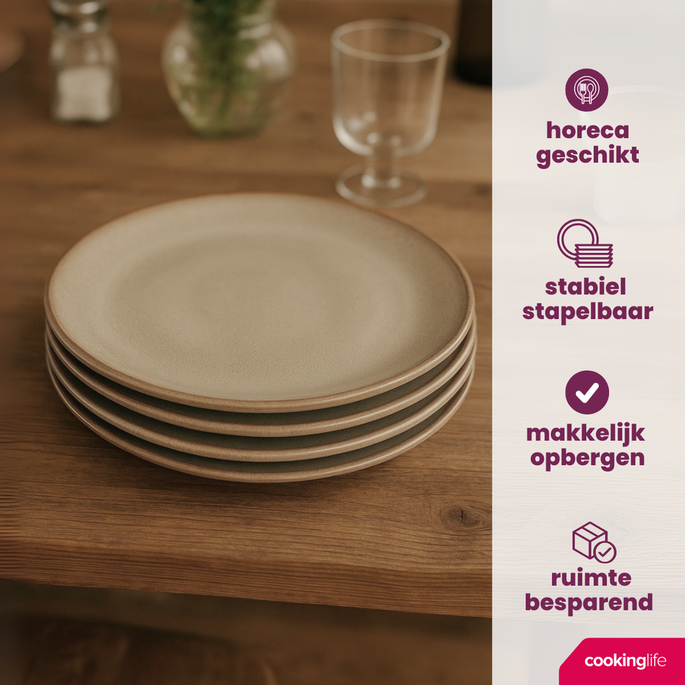 Cookinglife Ontbijtborden / Dessertborden Sabi Beige ø 21 cm - 6 Stuks