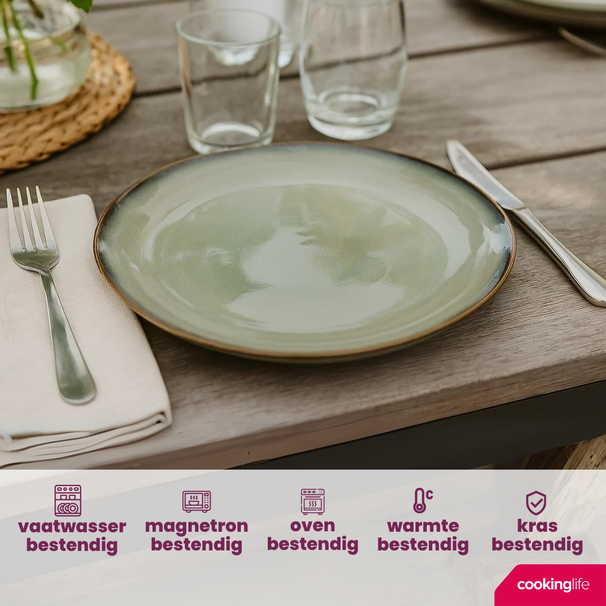 Cookinglife Serviesset Sabi Groen 18-delig / 6 personen - 6 dinerborden, 6 ontbijtborden en 6 kommen