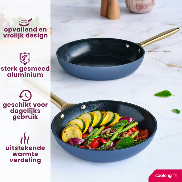 Cookinglife Koekenpannenset Style Blauw 2-Delig ø 24 & 28 cm - geschikt voor alle warmtebronnen - keramische anti-aanbaklaag