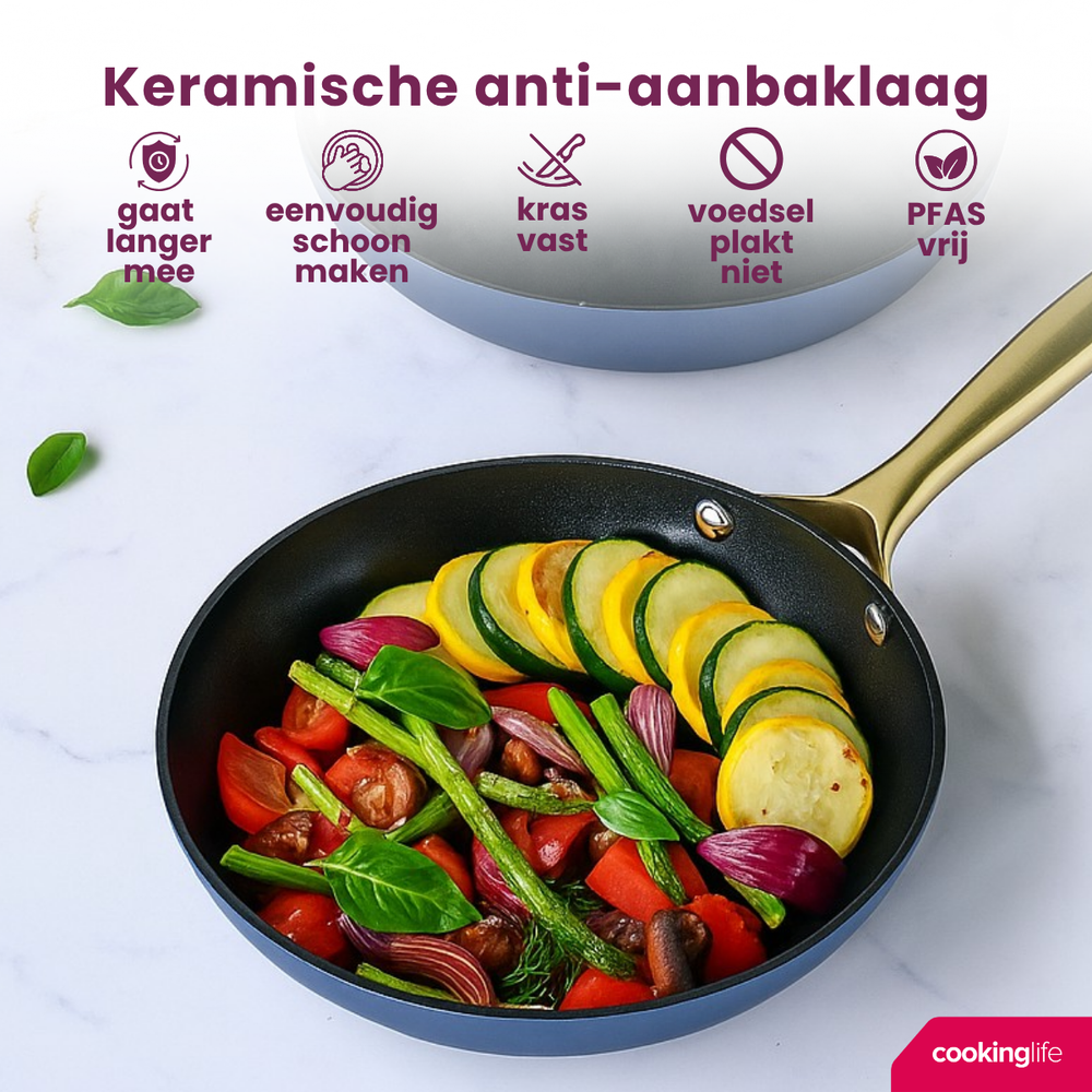 Cookinglife Koekenpannenset Style Blauw 2-Delig ø 24 & 28 cm - geschikt voor alle warmtebronnen - keramische anti-aanbaklaag
