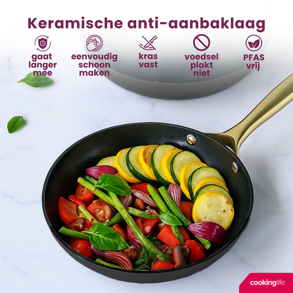 Cookinglife Koekenpannenset Style Zwart 2-Delig ø 24 & 28 cm - geschikt voor alle warmtebronnen - keramische anti-aanbaklaag
