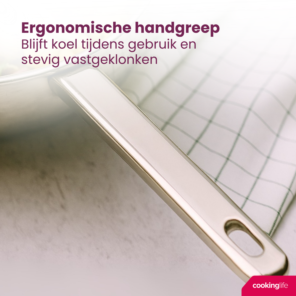 Cookinglife Koekenpannenset Superior Triply RVS 3-delig - ø 20, 24 & 28 cm - geschikt voor alle warmtebronnen - zonder anti-aanbaklaag