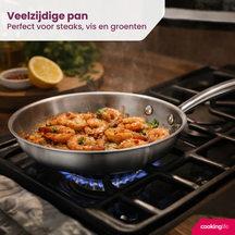 Cookinglife Koekenpan Superior Triply RVS ø 20 cm - geschikt voor alle warmtebronnen - zonder anti-aanbaklaag