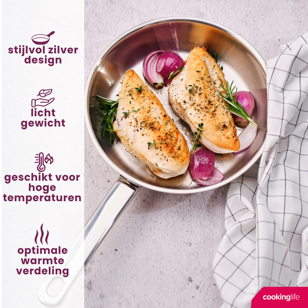 Cookinglife Koekenpan Superior Triply RVS ø 20 cm - geschikt voor alle warmtebronnen - zonder anti-aanbaklaag