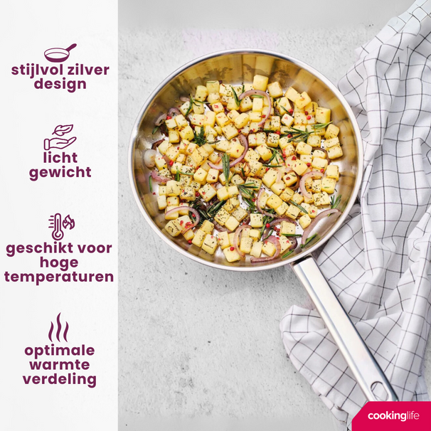 Cookinglife Koekenpan Superior Triply RVS ø 24 cm - geschikt voor alle warmtebronnen - zonder anti-aanbaklaag