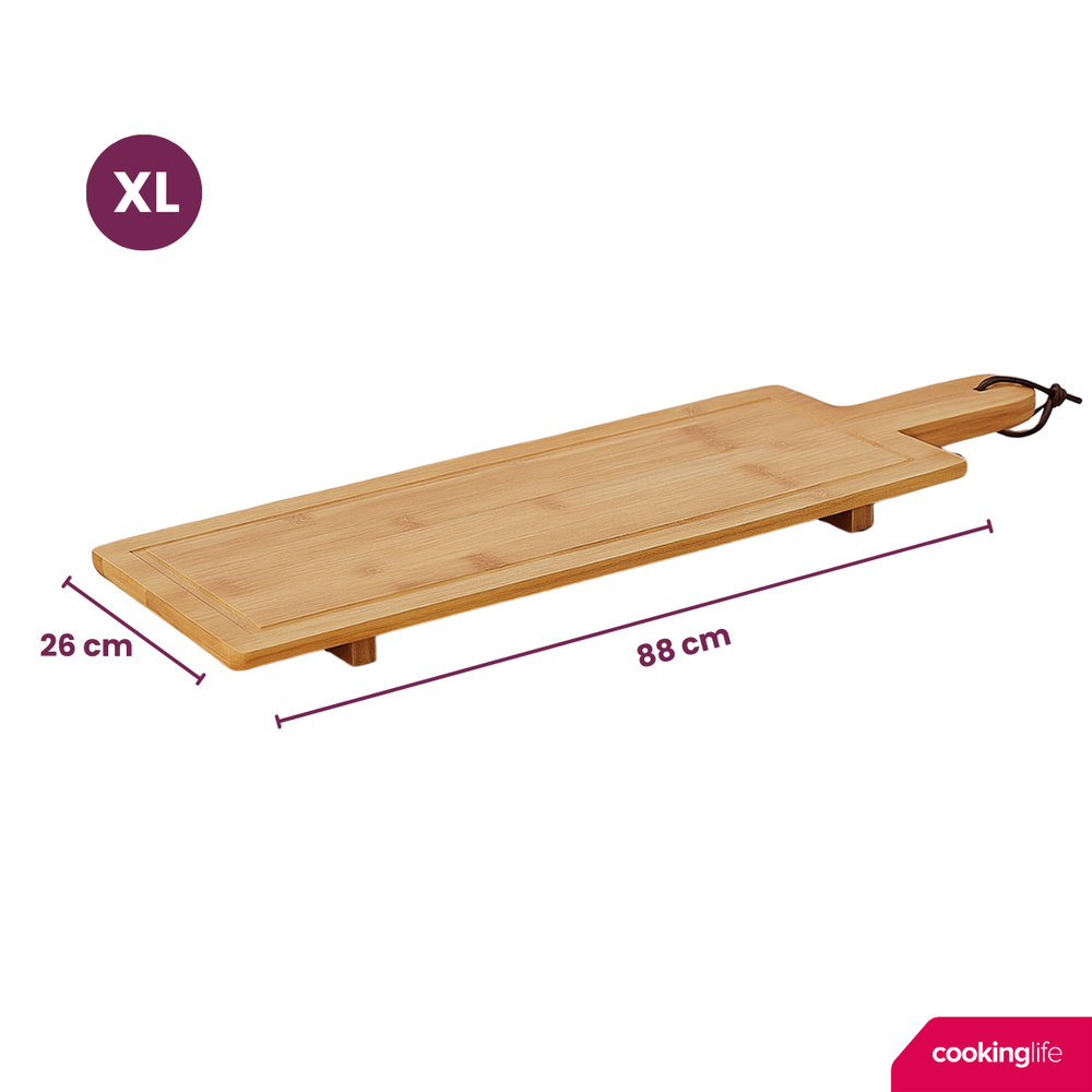 Cookinglife Serveerplank / Tapasplank op pootjes - XL - Bamboe - 88 x 26 cm