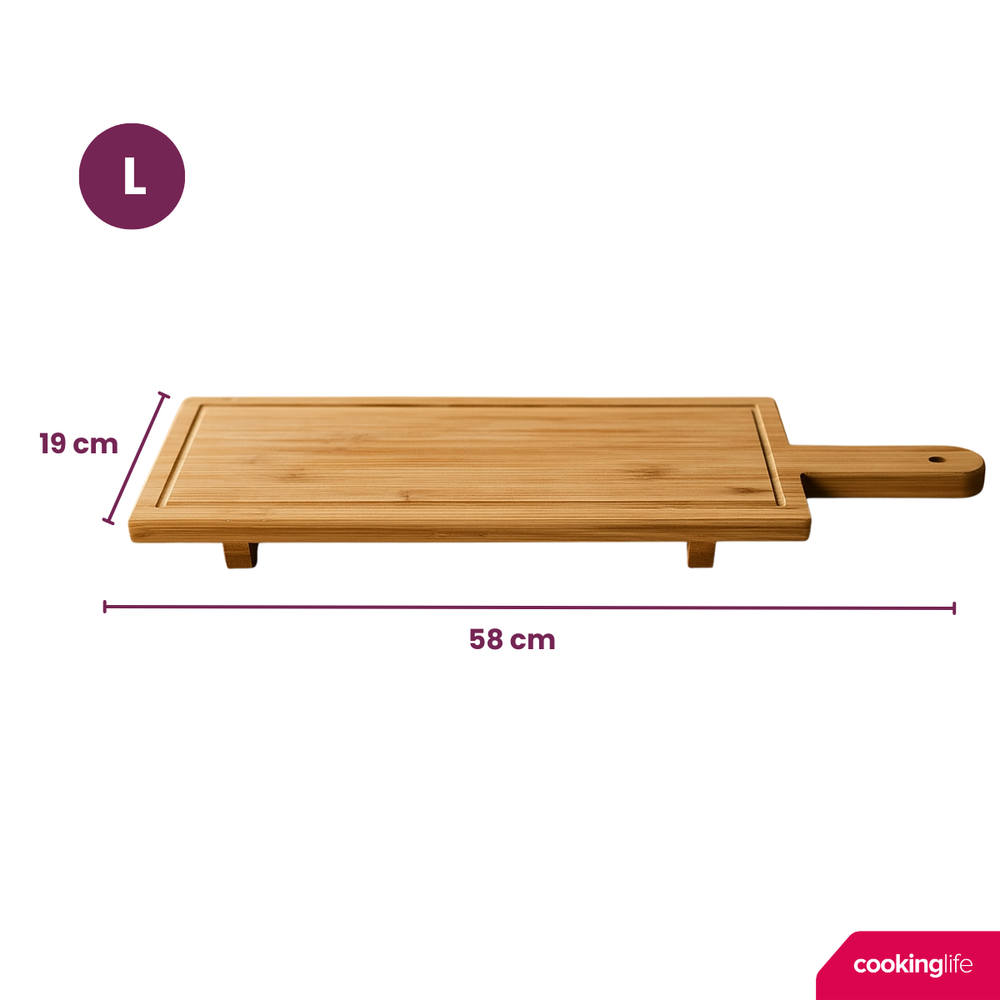 Cookinglife Serveerplank / Tapasplank op pootjes - L - Bamboe - 58 x 19 cm