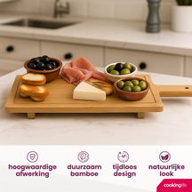 Cookinglife Serveerplank / Tapasplank op pootjes - L - Bamboe - 58 x 19 cm