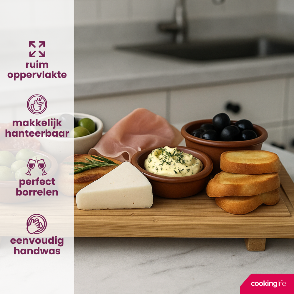 Cookinglife Serveerplank / Tapasplank op pootjes - L - Bamboe - 58 x 19 cm