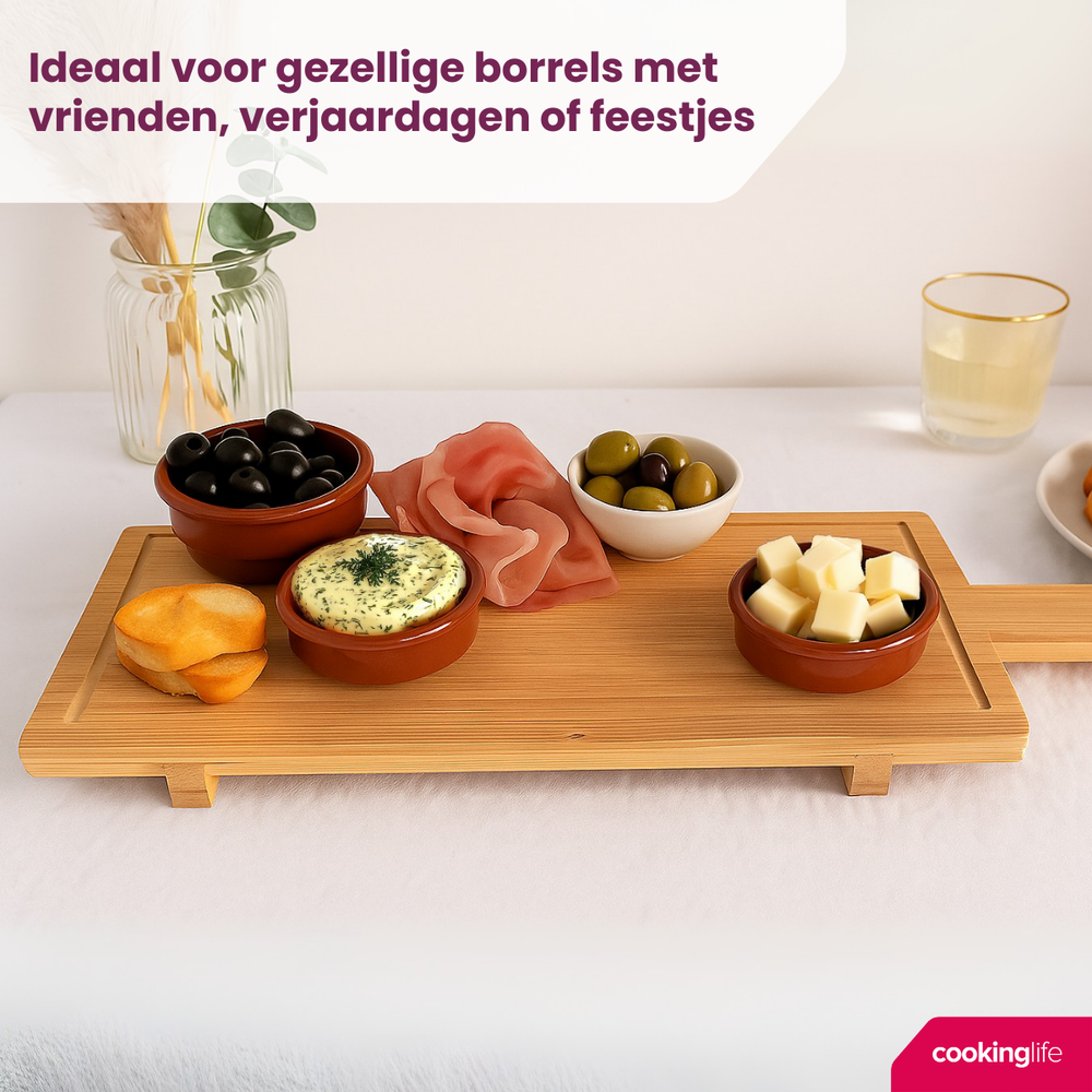 Cookinglife Serveerplank / Tapasplank op pootjes - L - Bamboe - 58 x 19 cm