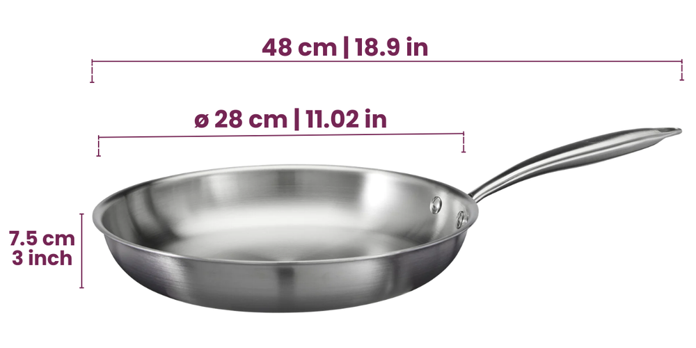 Cookinglife Koekenpannenset Superior Triply RVS 2-Delig ø 24 & 28 cm - geschikt voor alle warmtebronnen - zonder anti-aanbaklaag