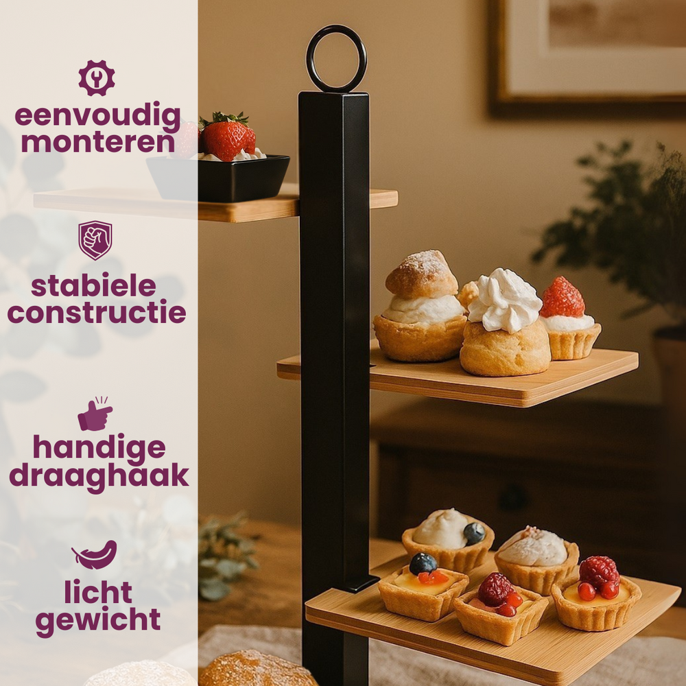 Cookinglife Etagere 4 Laags / Serveertoren + Schaaltje - Zwart Metaal